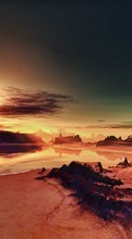 New mobile wallpapers - free download. Fantasy, Mountains, Sea, Landscape, Sunset picture and image for mobile phones.