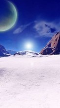New mobile wallpapers - free download. Winter, Fantasy, Sky, Planets, Mountains, Sun picture and image for mobile phones.