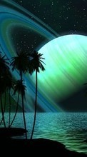 New mobile wallpapers - free download. Fantasy, Sea, Sky, Night, Palms, Landscape, Planets picture and image for mobile phones.