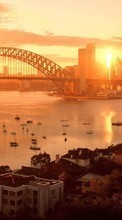 New mobile wallpapers - free download. Cities, Boats, Bridges, Landscape, Sydney, Sunset picture and image for mobile phones.