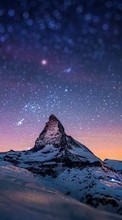 New mobile wallpapers - free download. Mountains, Night, Landscape, Snow, Stars picture and image for mobile phones.