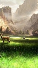 New mobile wallpapers - free download. Mountains, Deers, Landscape, Rivers, Pictures, Animals picture and image for mobile phones.