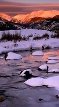 Mountains, Landscape, Rivers, Snow, Sunset, Winter for LG Optimus L5 E610