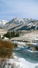 New mobile wallpapers - free download. Landscape, Winter, Rivers, Mountains, Snow picture and image for mobile phones.