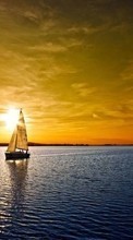 New mobile wallpapers - free download. Yachts, Landscape, Rivers, Transport, Sunset picture and image for mobile phones.