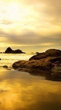 New mobile wallpapers - free download. Landscape, Stones, Sky, Sea, Beach picture and image for mobile phones.