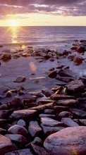 New 320x480 mobile wallpapers Landscape, Sunset, Stones, Sea free download.