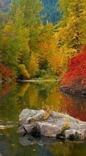 New mobile wallpapers - free download. Landscape, Rivers, Stones, Autumn picture and image for mobile phones.