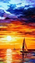 New mobile wallpapers - free download. Landscape, Sunset, Sky, Art, Sea, Paintings picture and image for mobile phones.