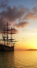 New 320x480 mobile wallpapers Transport, Sky, Ships, Sea, Clouds, Dawn free download.