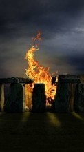 New mobile wallpapers - free download. Landscape, Bonfire, Moon, Stonehenge picture and image for mobile phones.