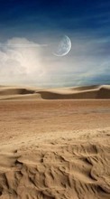 New mobile wallpapers - free download. Moon, Clouds, Landscape, Sand, Desert picture and image for mobile phones.