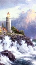 New mobile wallpapers - free download. Landscape, Sky, Sea, Drawings, Lighthouses picture and image for mobile phones.