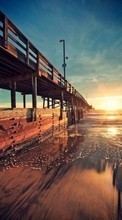 New mobile wallpapers - free download. Landscape, Bridges, Sunset, Sea, Sun picture and image for mobile phones.
