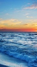 New mobile wallpapers - free download. Sea, Clouds, Landscape, Waves, Sunset picture and image for mobile phones.