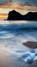 New mobile wallpapers - free download. Sea, Landscape, Beach, Waves, Sunset picture and image for mobile phones.