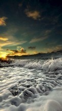 New mobile wallpapers - free download. Sea, Landscape, Waves, Sunset picture and image for mobile phones.