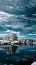 New mobile wallpapers - free download. Landscape, Winter, Water, Rivers, Sky picture and image for mobile phones.