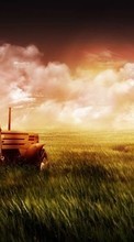 New mobile wallpapers - free download. Clouds, Landscape, Fields, Transport, Sunset picture and image for mobile phones.
