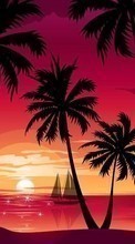 New 720x1280 mobile wallpapers Landscape, Sunset, Palms, Drawings free download.