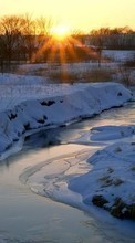 New mobile wallpapers - free download. Landscape, Rivers, Snow, Sunset, Winter picture and image for mobile phones.