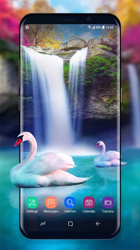 Download livewallpaper Waterfall and swan for Android.