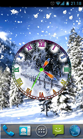Download Winter snow clock free Landscape livewallpaper for Android phone and tablet.