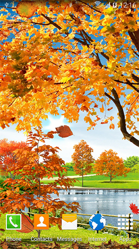 Screenshots of the live wallpaper Autumn pond for Android phone or tablet.