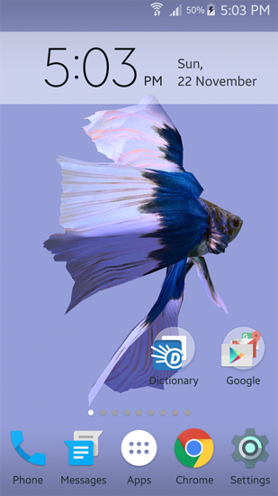 Screenshots of the live wallpaper Betta Fish 3D for Android phone or tablet.