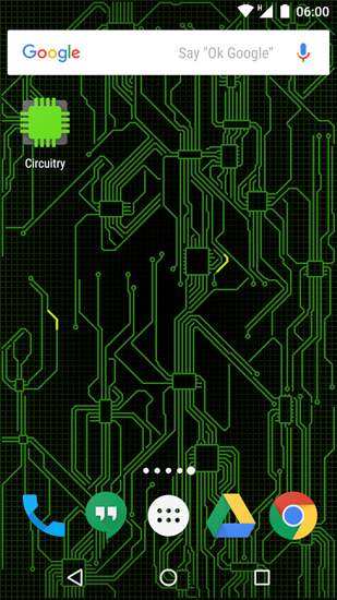Screenshots of the live wallpaper Circuitry for Android phone or tablet.