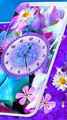Screenshots of the live wallpaper Flowers analog clock for Android phone or tablet.
