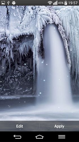 Screenshots of the live wallpaper Frozen waterfall for Android phone or tablet.