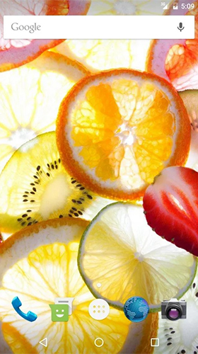 Screenshots of the live wallpaper Fruits by Wasabi for Android phone or tablet.