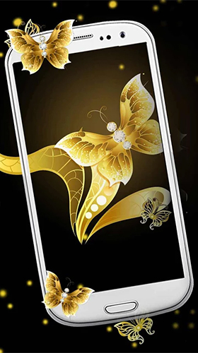 Screenshots of the live wallpaper Gold butterfly for Android phone or tablet.
