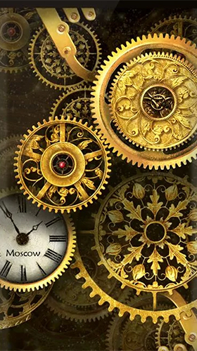 Screenshots of the live wallpaper Gold clock by Mzemo for Android phone or tablet.