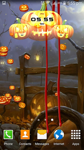 Screenshots of the live wallpaper Halloween: Clock for Android phone or tablet.