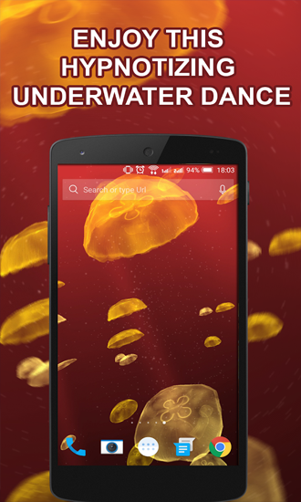Screenshots of the live wallpaper Jellyfishes for Android phone or tablet.