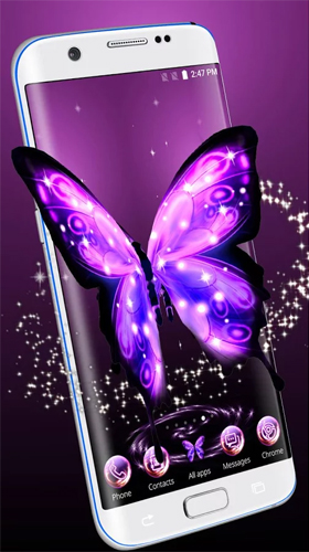 Screenshots of the live wallpaper Neon butterfly 3D for Android phone or tablet.