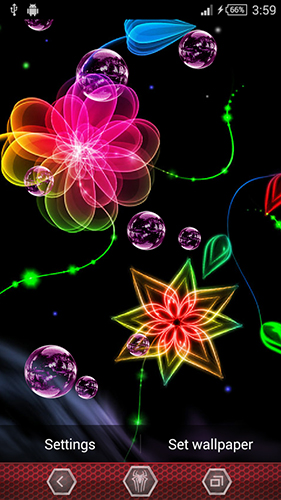 Screenshots of the live wallpaper Neon flowers by Next Live Wallpapers for Android phone or tablet.