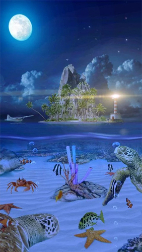 Screenshots of the live wallpaper Ocean Aquarium 3D: Turtle Isles for Android phone or tablet.