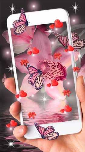Screenshots of the live wallpaper Pink butterfly by Live Wallpaper Workshop for Android phone or tablet.