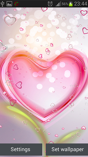 Screenshots of the live wallpaper Pink hearts for Android phone or tablet.