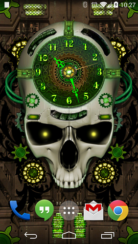 Screenshots of the live wallpaper Steampunk Clock for Android phone or tablet.