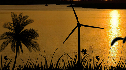 Screenshots of the live wallpaper Sunset: windmill for Android phone or tablet.
