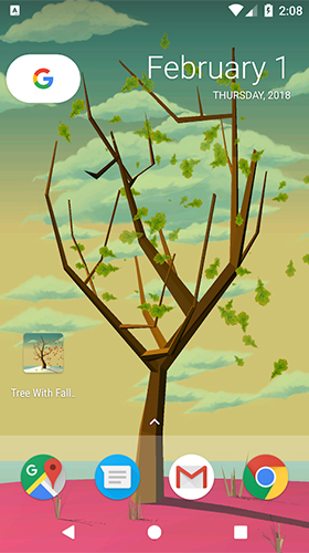 Screenshots of the live wallpaper Tree with falling leaves for Android phone or tablet.