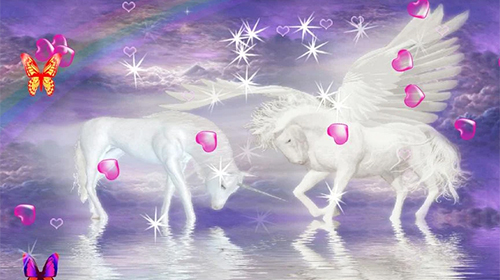 Screenshots of the live wallpaper Unicorn 3D for Android phone or tablet.