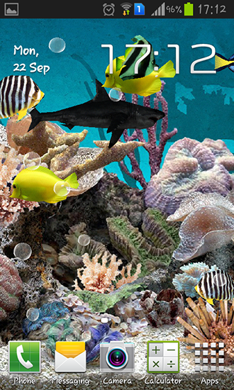 Screenshots of the live wallpaper Aquarium 3D for Android phone or tablet.