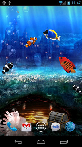Screenshots of the live wallpaper Aquarium for Android phone or tablet.
