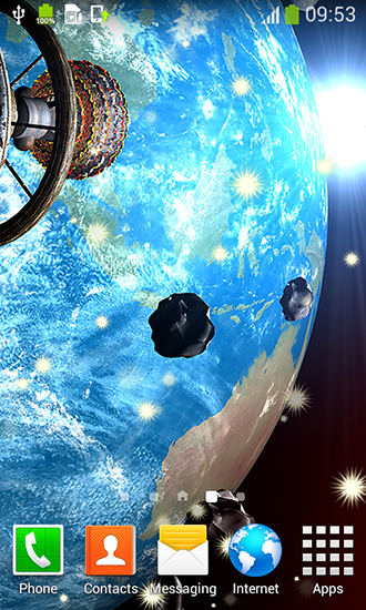 Screenshots of the live wallpaper Asteroids for Android phone or tablet.