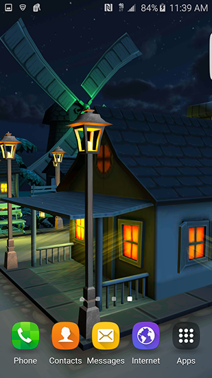 Screenshots of the live wallpaper Cartoon night town 3D for Android phone or tablet.